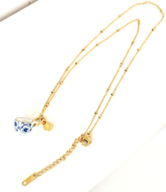 Ketting  met hanger theekopje  Delfts Blauw