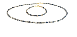 Ketting cube grijs tinten en pareltjes