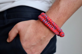 Heren armband gevlochten paracord rood/blauw