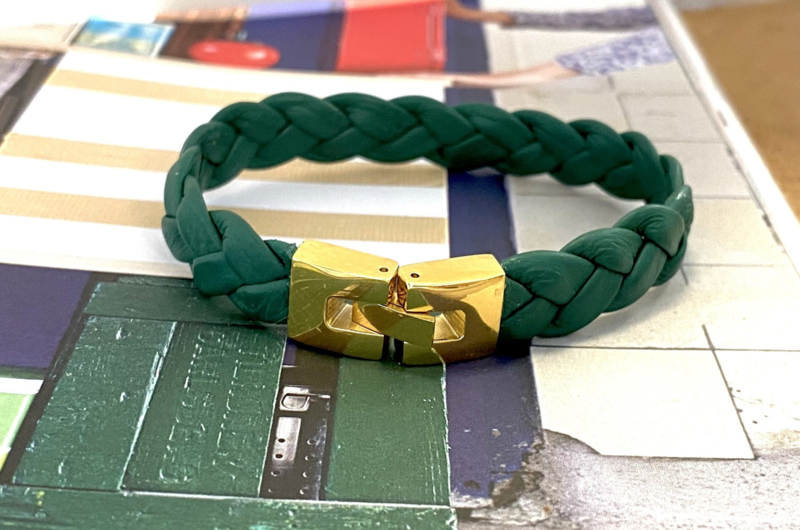 Armband gevlochten leer groen