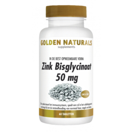 Golden Naturals Zink Bisglycinaat 50 mg (60 vega. tabl.)