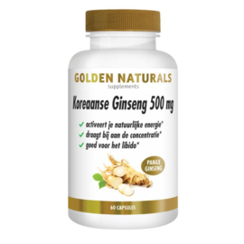 Golden Naturals Koreaanse ginseng 500mg  (60 vegan caps.)