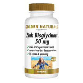 Golden Naturals Zink Bisglycinaat 50 mg (60 vega. tabl.)