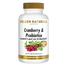 Golden Naturals Cranberry & Probiotica (30 - 60 - 180 maagsapresistente vega. caps)