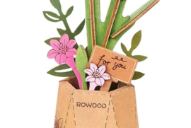 DIY Houten Bloem Pink Lily, Roze Lelie, Robotime, TW071