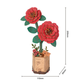 DIY Houten Bloem Red Camellia, Rode Camelia, Robotime, TW031
