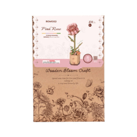 DIY Houten Bloem Pink Rose, Roze Roos, Robotime, TW041