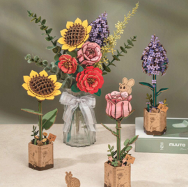DIY Houten Bloem Pink Lily, Roze Lelie, Robotime, TW071