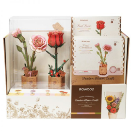 3D Modelbouwpakket DIY Houten Bloem Pink Carnation, Roze Anjer, Robotime, TW051