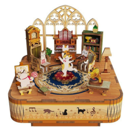 Muziekdoosje DIY 3D Houten Puzzel, Cat’s Family, Tonecheer