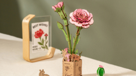 3D Modelbouwpakket DIY Houten Bloem Pink Carnation, Roze Anjer, Robotime, TW051