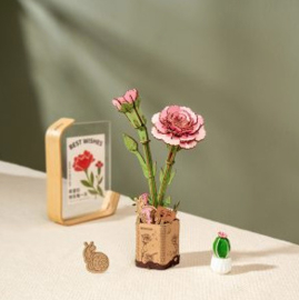 3D Modelbouwpakket DIY Houten Bloem Pink Carnation, Roze Anjer, Robotime, TW051
