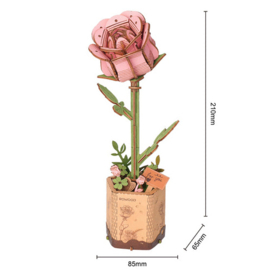 DIY Houten Bloem Pink Rose, Roze Roos, Robotime, TW041