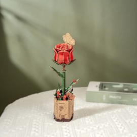 DIY Houten Bloem Red Rose, Rode Roos, Robotime, TW042