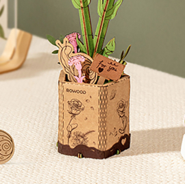 3D Modelbouwpakket DIY Houten Bloem Pink Carnation, Roze Anjer, Robotime, TW051