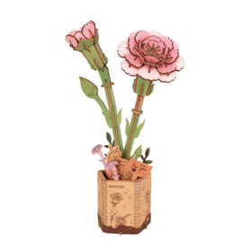 3D Modelbouwpakket DIY Houten Bloem Pink Carnation, Roze Anjer, Robotime, TW051