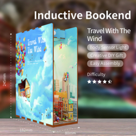 DIY Book Nook Boekensteun Travel With The Wind Bookend, ToneCheer
