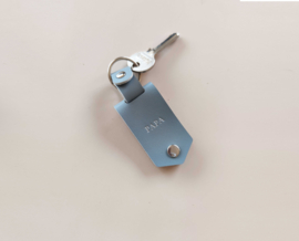 Gepersonaliseerde sleutelhanger met metalen foto - Blue Grey met Zilver