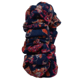 Scrunchie paars met bloemenprint