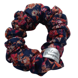 Scrunchie paars met bloemenprint