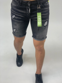 RYMN short jeans Icon design zwart met groene verfvlekken SJNS015