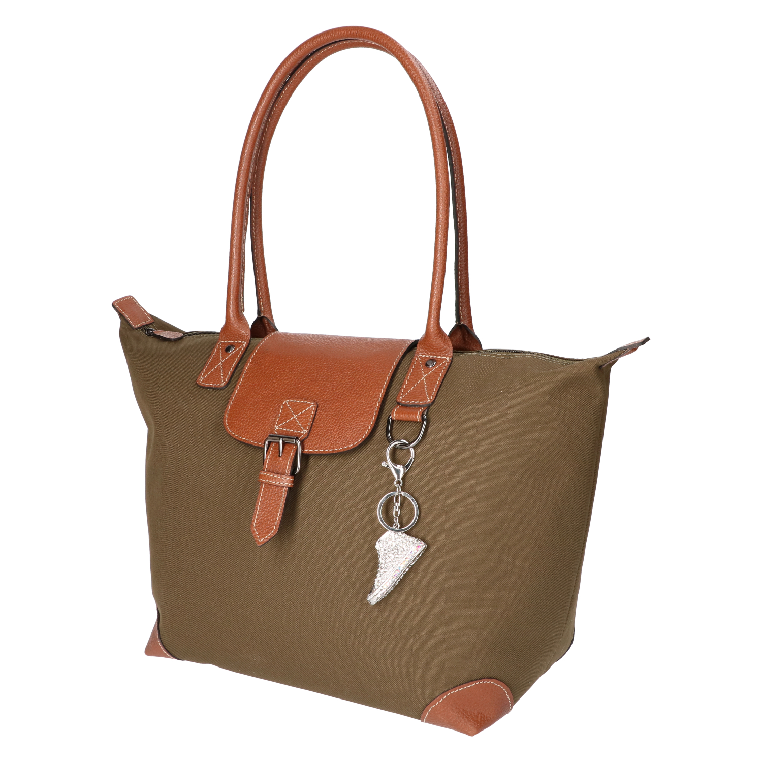 Leather Design coated canvas groen/cognac zwart