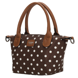 Charm London Buckingham handtas stippen wit op donkerbruin
