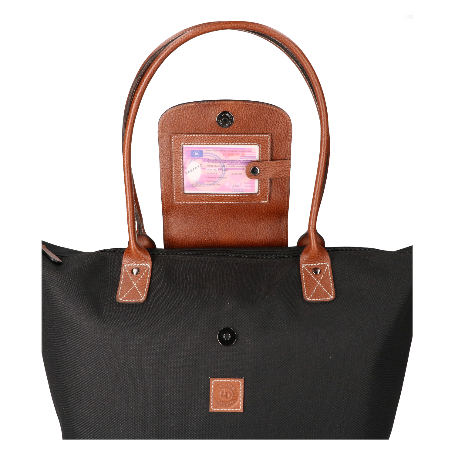 Leather Design coated canvas hand/schoudertas zwart