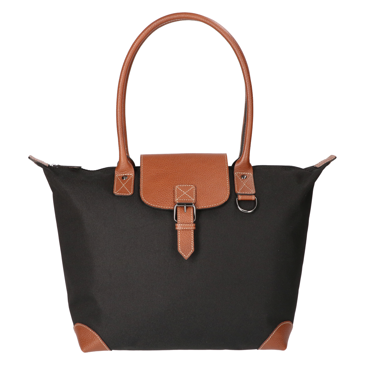 Leather Design coated canvas hand/schoudertas zwart