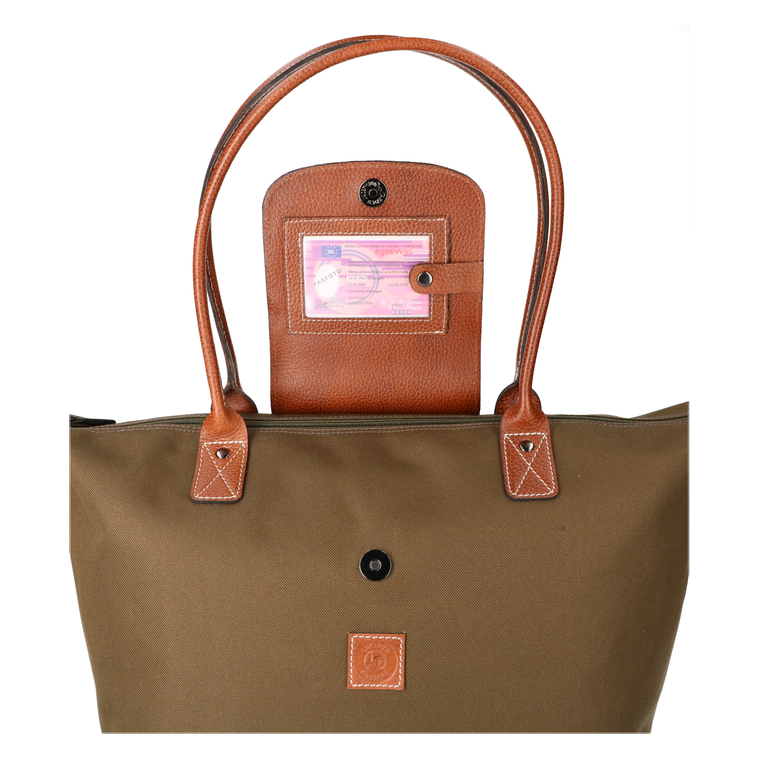Leather Design coated canvas groen/cognac zwart