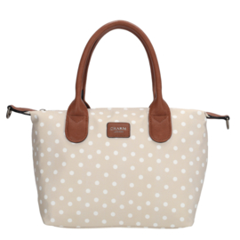 Charm London Buckingham handtas stippen  wit op taupe
