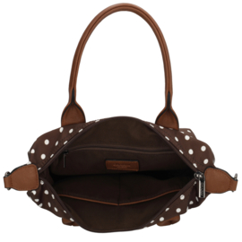 Charm London Buckingham handtas stippen  wit op donker bruin