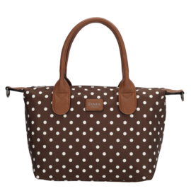 Charm London Buckingham handtas stippen  wit op donker bruin