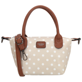 Charm London Buckingham handtas stippen wit op taupe