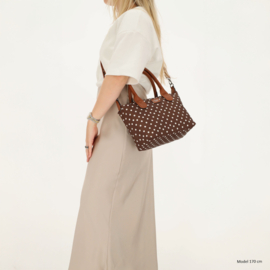 Charm London Buckingham handtas stippen  wit op donker bruin