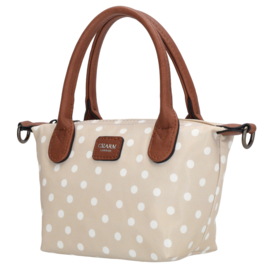 Charm London Buckingham handtas stippen wit op taupe