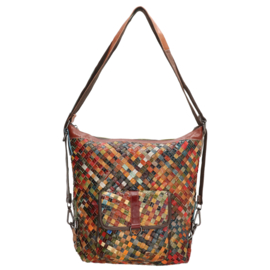 Multi colour Elisa lederen shopper/rugtas