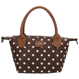 Charm London Buckingham handtas stippen wit op donkerbruin