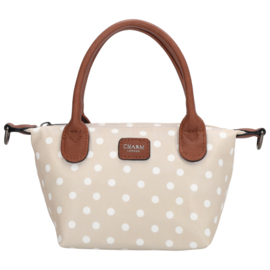 Charm London Buckingham handtas stippen wit op taupe