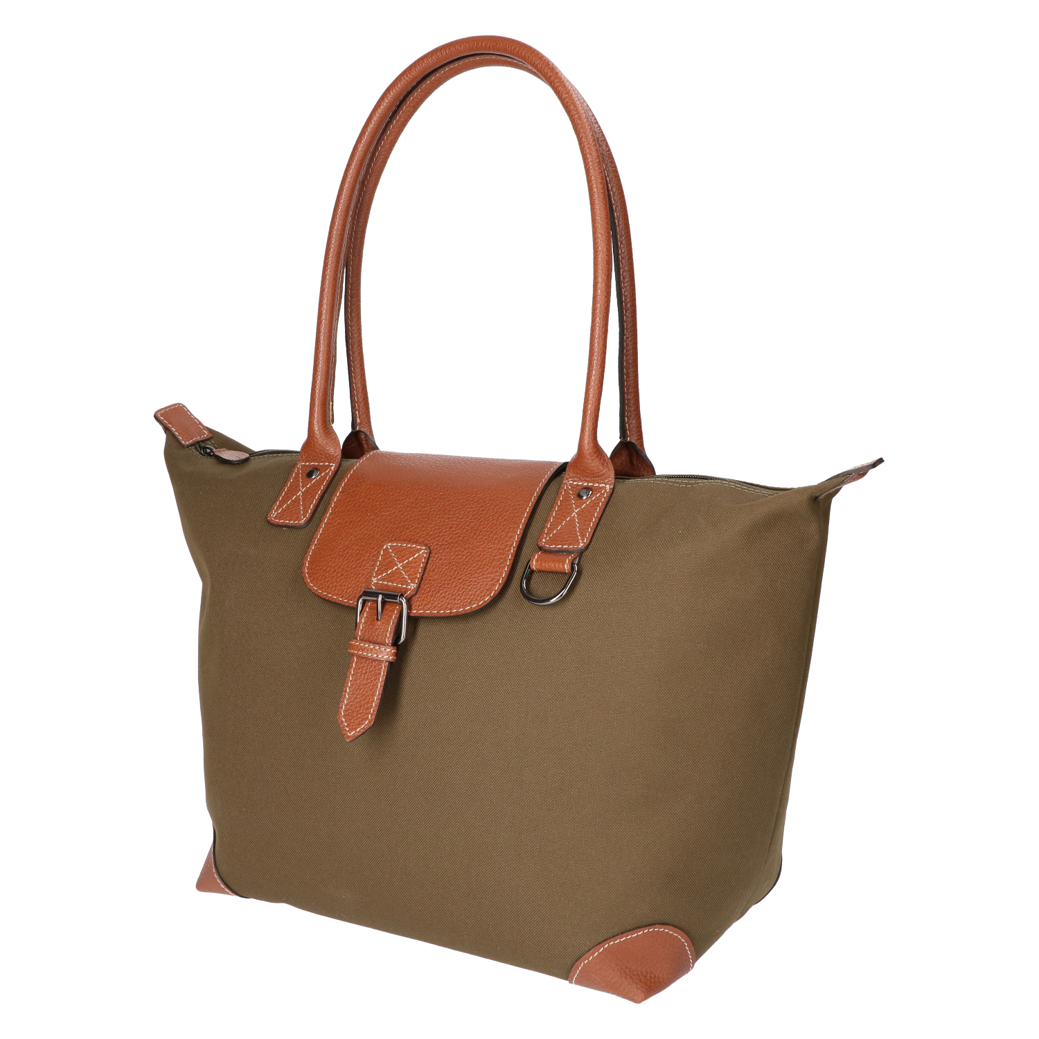 Leather Design coated canvas groen/cognac zwart