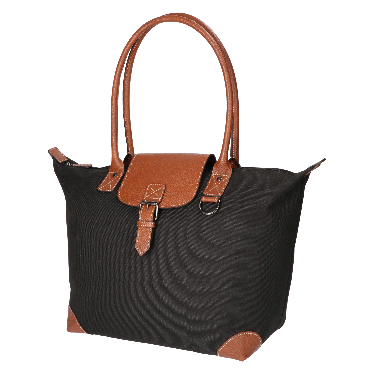 Leather Design coated canvas hand/schoudertas zwart