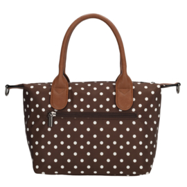 Charm London Buckingham handtas stippen  wit op donker bruin
