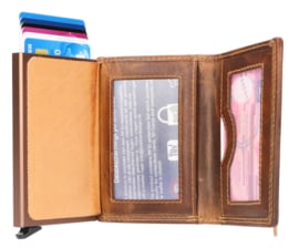Leather design safety wallet cognac