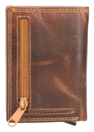Leather design safety wallet cognac