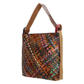 Multi colour lederen shopper/rugtas