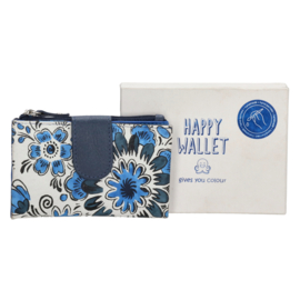 happy Wallet portemonnee bloemprint blauw