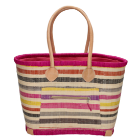 PE-Florence Raffia rieten strandtas fuchsia