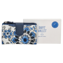 happy Wallet portemonnee bloemprint blauw