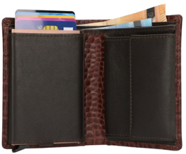 Leather design safety wallet cognac