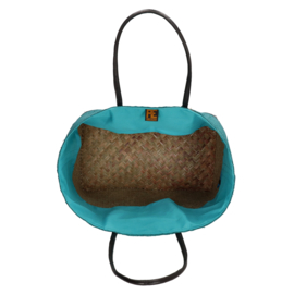 PE-Florence Hangara rieten strandtas turquoise